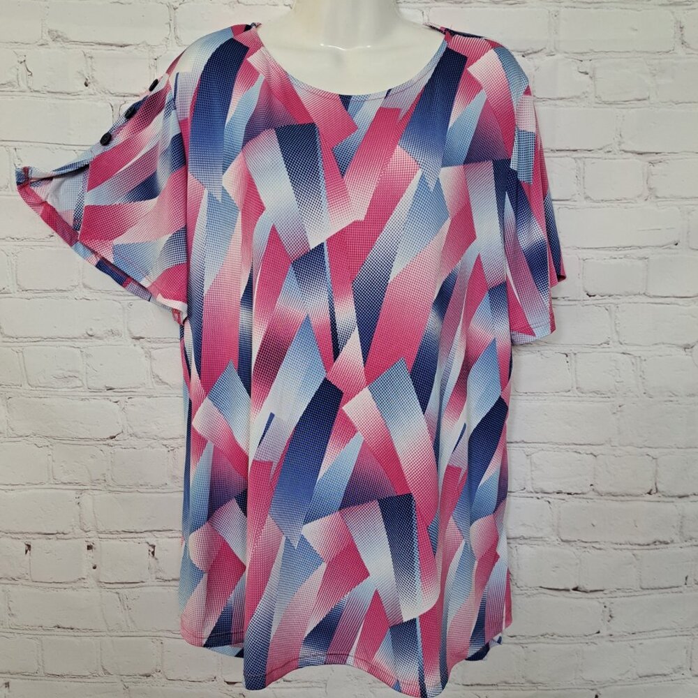N Touch Geometric Print Short Sleeve Top Size Medium